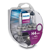 Лампа H4 12V 60/55+60% Philips VisionPlus 12342VPS2 2шт