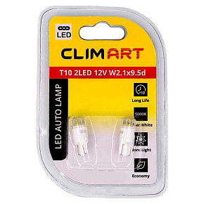 Лампа светодиодная Clim Art T10 2LED 12V W2.1x9.5d (W5W)/к-т 2 шт. CLA00509