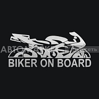 Наклейка "Biker on board" наруж. белый 8*17см